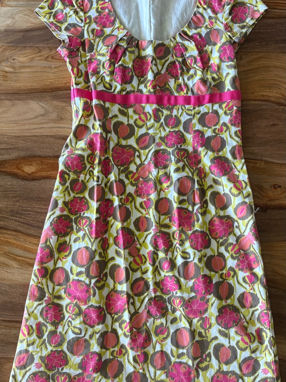 Boden orange pink floral summer sheath cotton scoop neck dress US 4R UK 8R